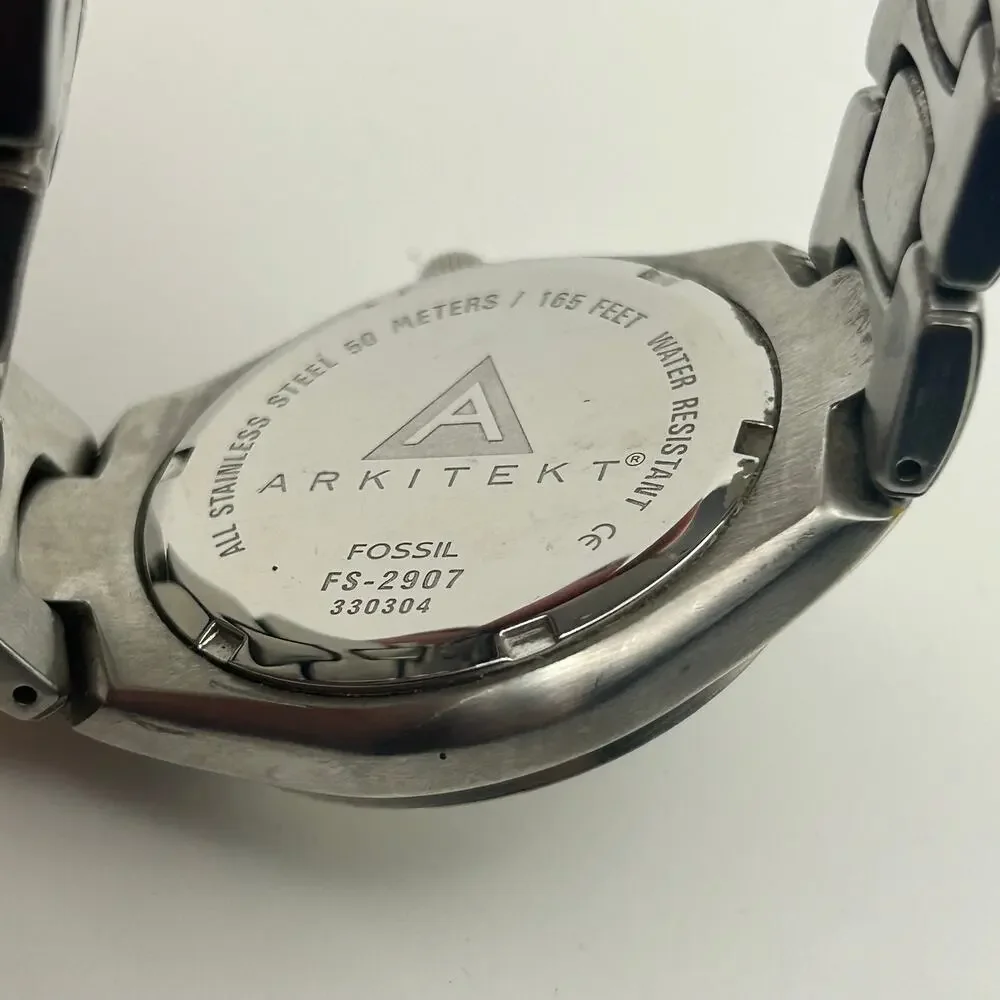 Fossil Arkitekt FS-2907 Silver Gold St. Steel Men’s Watch Working New Battery